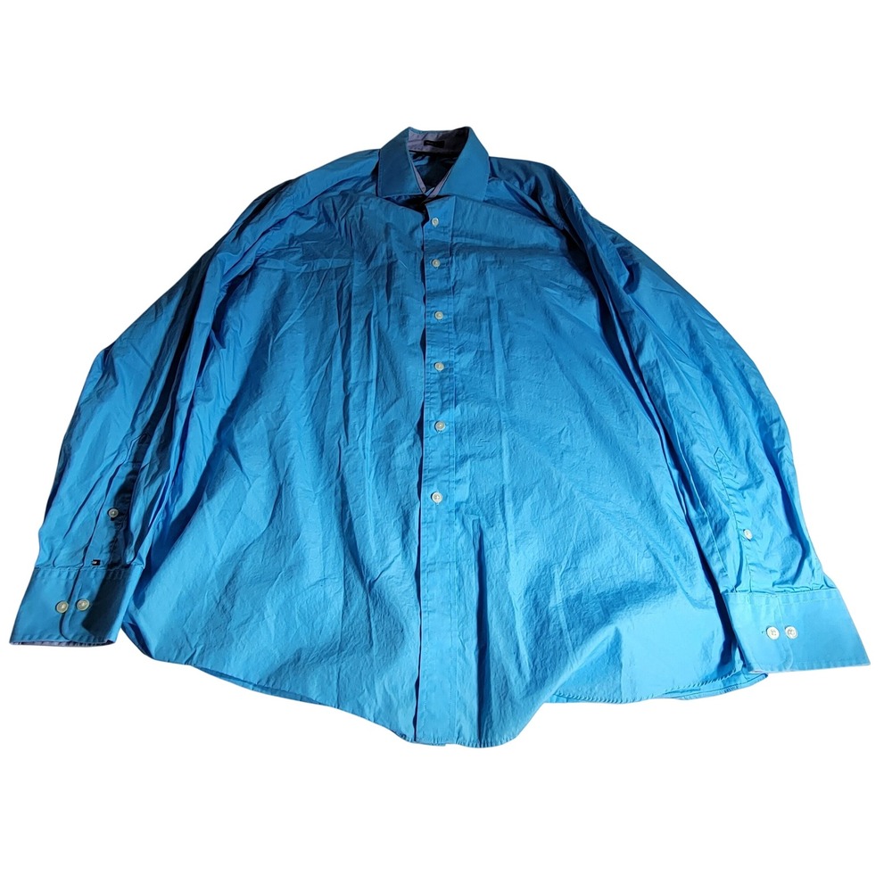 Tommy Hilfiger Mens Bright Blue Regular Fit Button Down Shirt 17.5 34-35